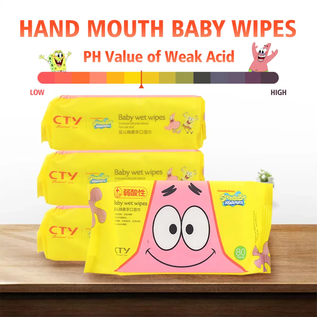 New Design 80PCS/Bag Natural Fibers fragrance-Free Flushable Baby Water Wipes Baby Water Wipes