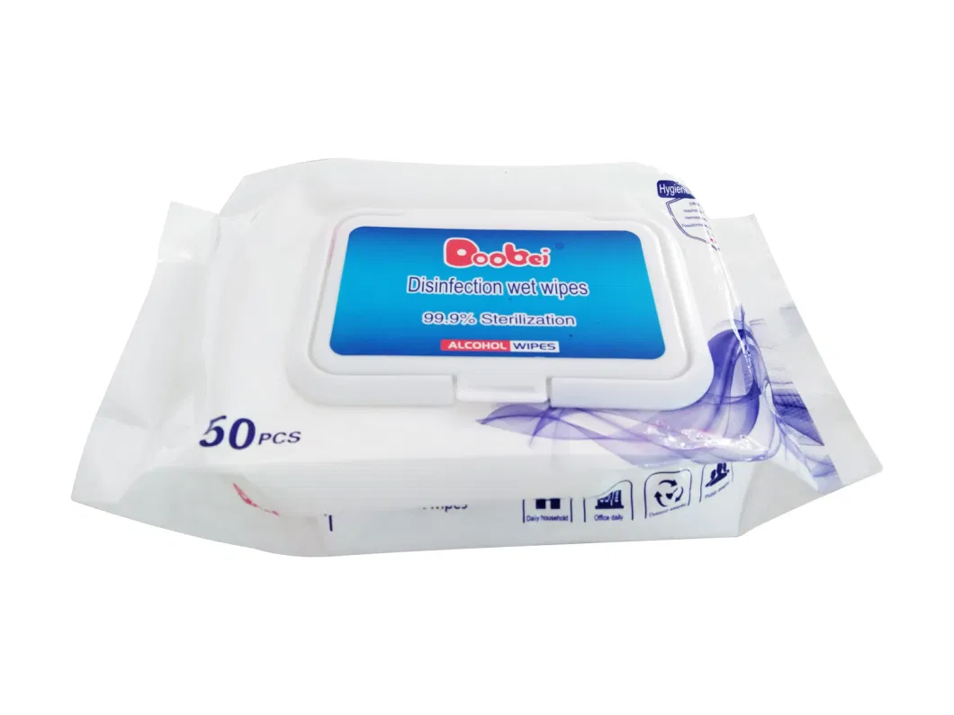 Wholesales Household Protective 50PCS Disinfectant Antibacterial Wet Tissue 75% Alcohol Wipes